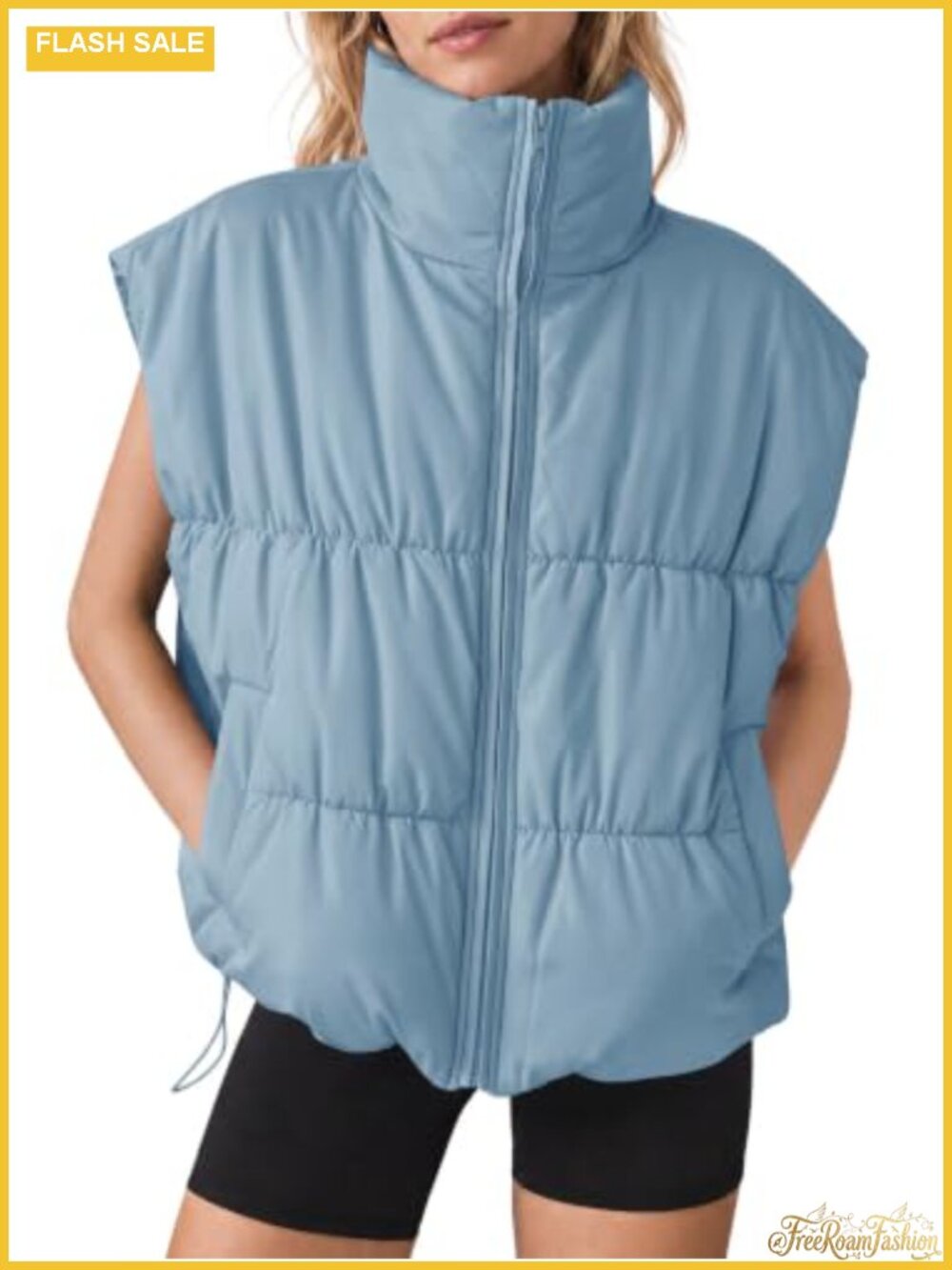 Fisoew Womens Quilted Puffer Vest Puffy Sleeveless Zip Outerwear with Pockets